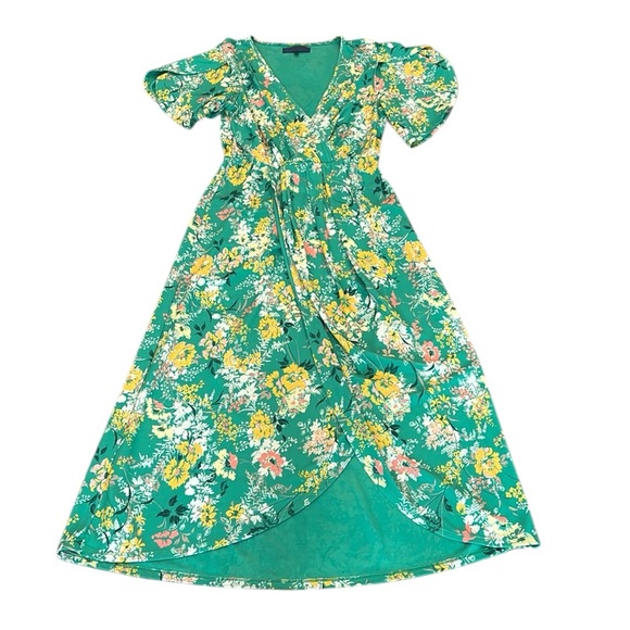 Rachel Rachel Roy Floral Printed Faux Wrap Midi Kelly Green Combo Dress M - Picture 2 of 13